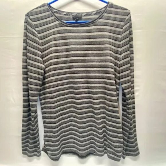 Talbots Ladies Medium Silver Black Stripe Metallic Long Sleeve Tunic EUC - Picture 1 of 6